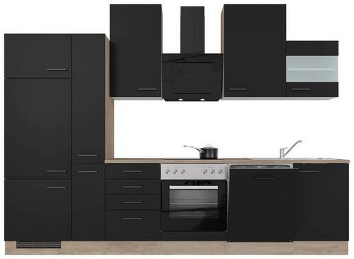 Kuhinjski Blok Capri, Črna, Hrast - črna/barve hrasta, Moderno, kovina/leseni material (310cm) - FlexWell