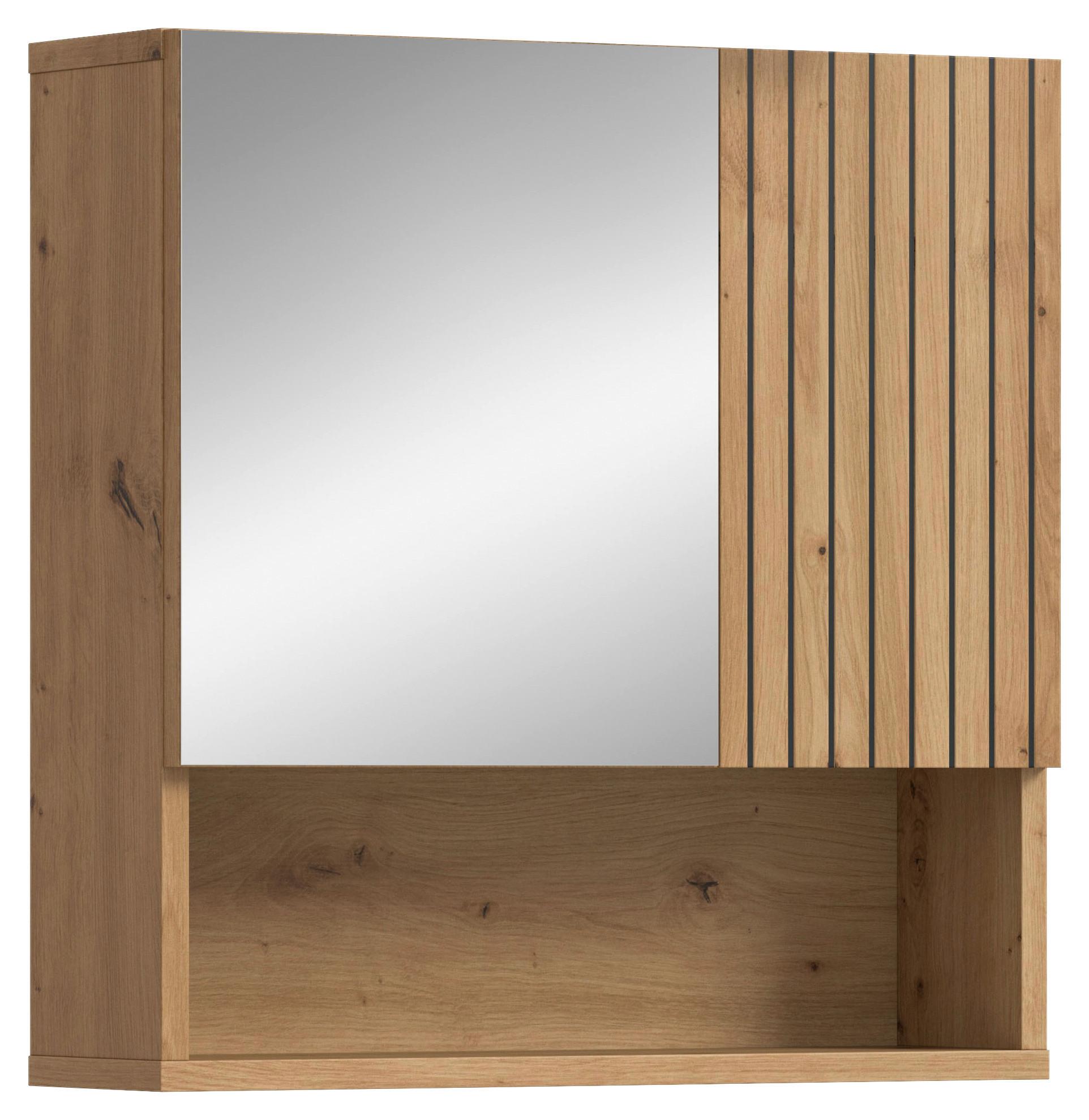 Omara Z Ogledalom Mone, Barva Hrasta - črna/hrast artisan, Basics, umetna masa/leseni material (60/55/17cm) - MID.YOU