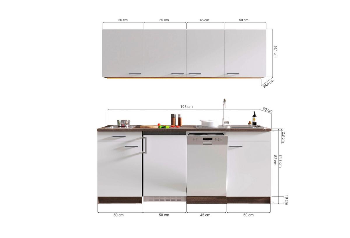 Küchenblock ECONOMY 195 Grau/Eiche B: 195 cm - Eichefarben/Grau, Basics, Holzwerkstoff (195cm) - Respekta