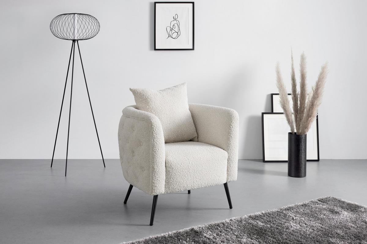 CHESTERFIELD-SESSEL TYRON -TREND- - Beige/Schwarz, Romantik / Landhaus, Holz/Textil (76/72/72cm) - Premium Living