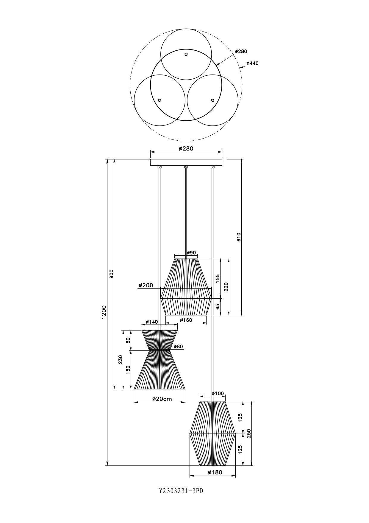 HÄNGLAMPA NATURM - svart/naturfärgad, Klassisk, metall/papper (44/44/120cm) - Mömax