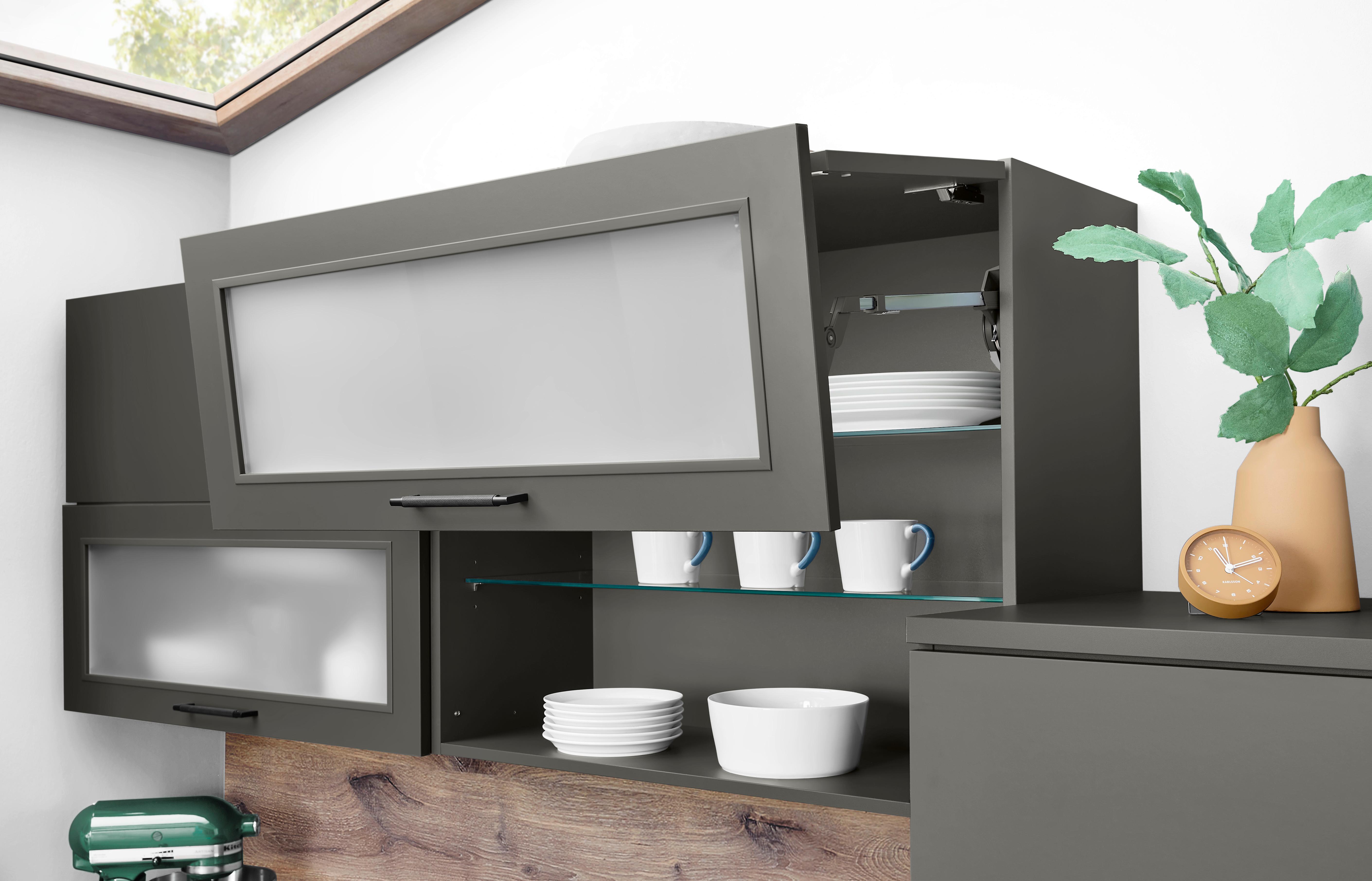 Eckküche Laser Schieferfarben/Grau - Schieferfarben/Schwarz, MODERN, Holzwerkstoff/Metall (275/245cm) - Nobilia