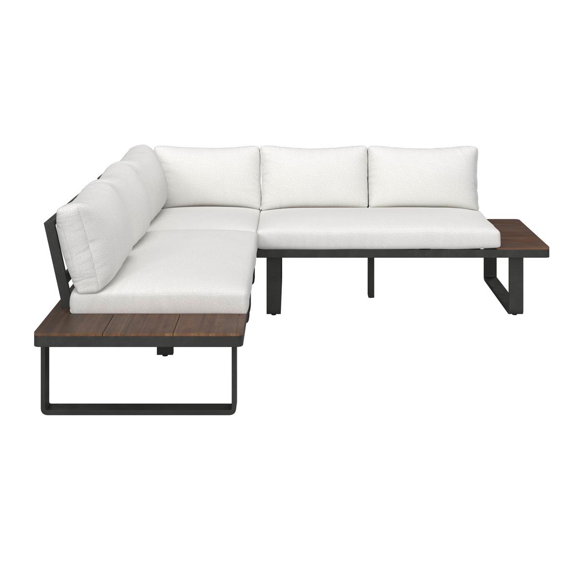 Dining-Loungeset Gianna Holz Outdoorstoff/Metall +Abdeckung - Creme/Schwarz, MODERN, Holz/Textil (221/71/76cm) - Bessagi Garden