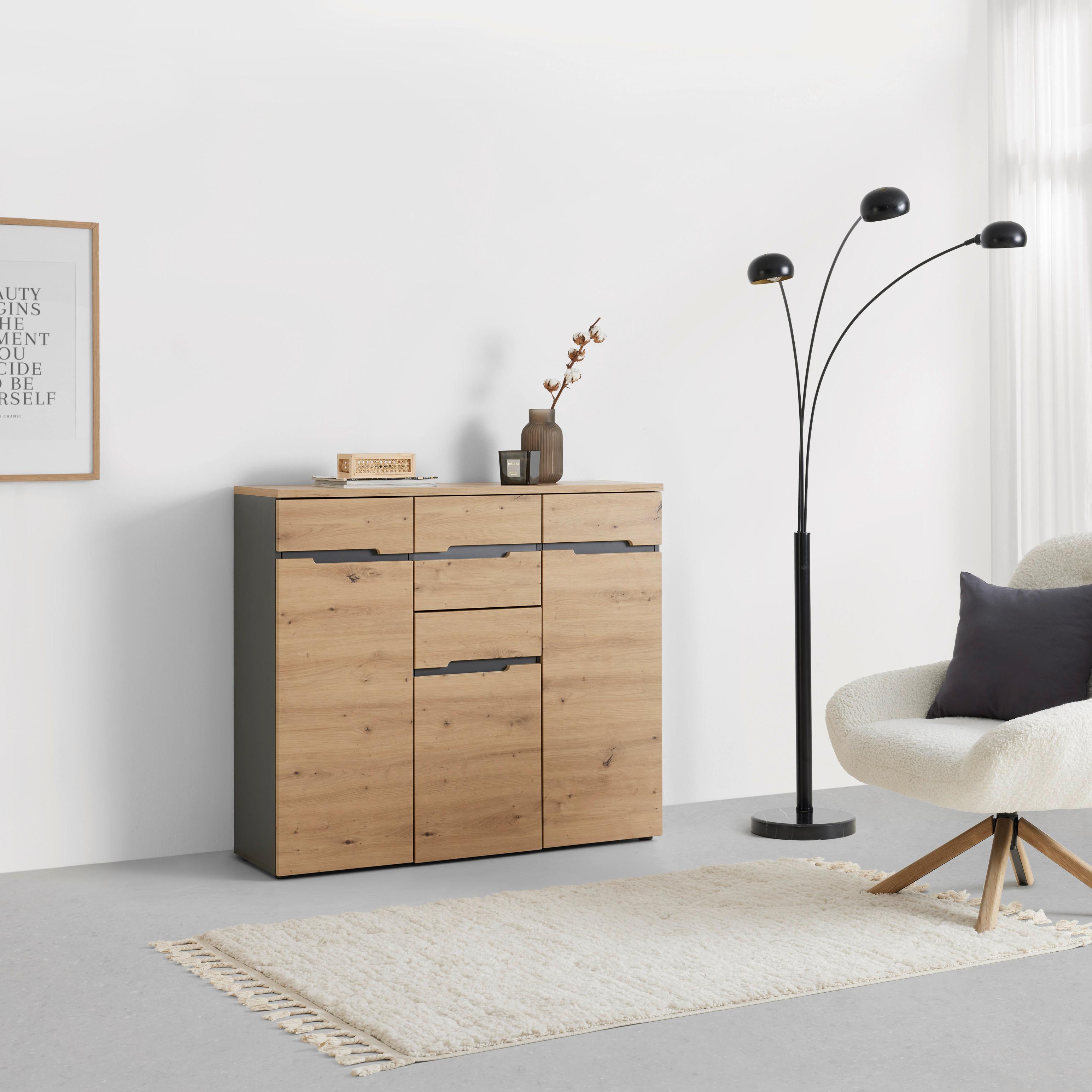 Kommode Memphis in Graphitfarben/Eiche Artisan - Silberfarben/Graphitfarben, MODERN, Holzwerkstoff (120/107/38cm) - Mömax