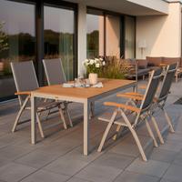 Gartentischgruppe Naxos 5-tlg. Grau/Akaziefarben - Silberfarben/Grau, MODERN, Holz/Textil (150/90/74cm) - Gardenson