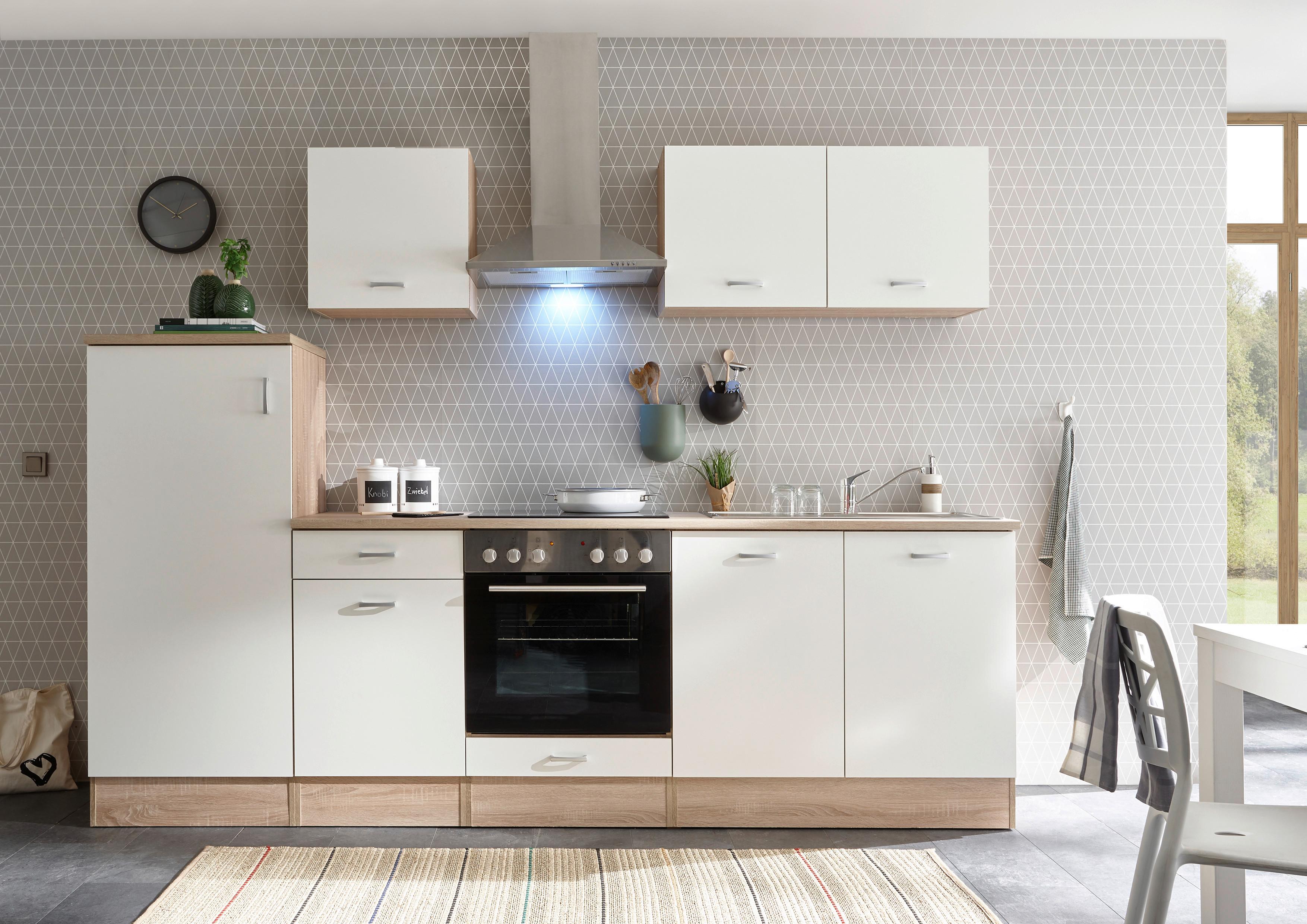 Küchenblock Andy inkl. Geräte + Spüle ca. 270 cm Weiß/Eiche - Weiß/Sonoma Eiche, Basics, Holzwerkstoff/Metall (270cm) - P & B