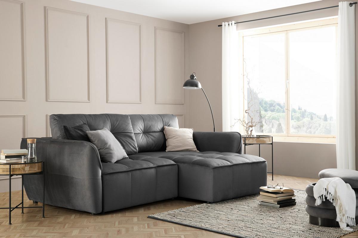 Canapea extensibilă BOMBEI - antracit/gri, Modern, lemn/textil (243/94/125cm) - Premium Living