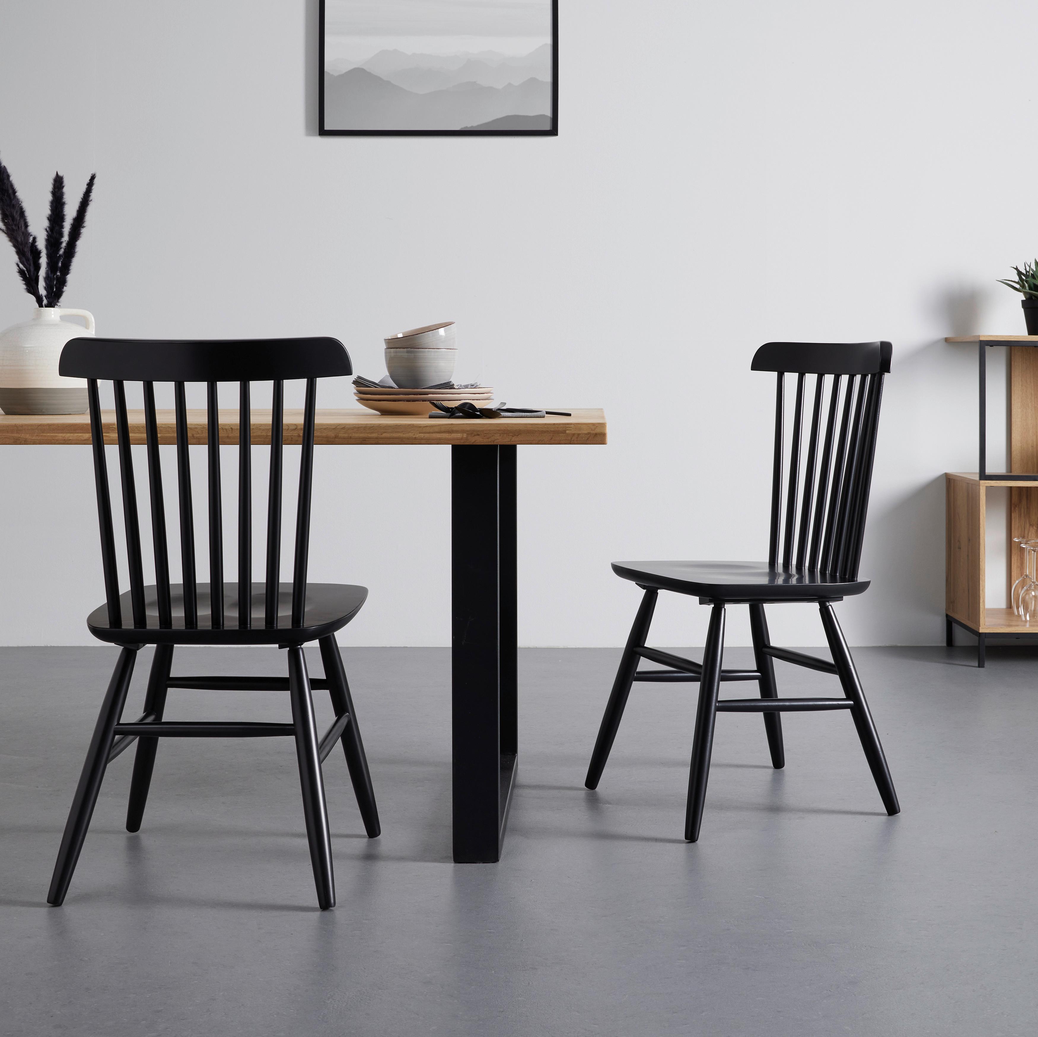 Stuhl-Set "Pedro", 2-er Set, schwarz, aus Buche, massiv - Schwarz, MODERN, Holz (48/89/52cm) - Bessagi Home