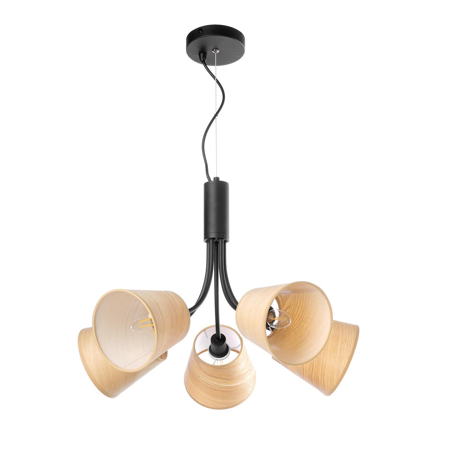 Kronleuchter Asia Schwarz/Eiche max. 6 Watt - Eichefarben/Schwarz, KONVENTIONELL, Textil/Metall (55/150cm)