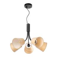 Kronleuchter Asia Schwarz/Eiche max. 6 Watt - Eichefarben/Schwarz, KONVENTIONELL, Textil/Metall (55/150cm)