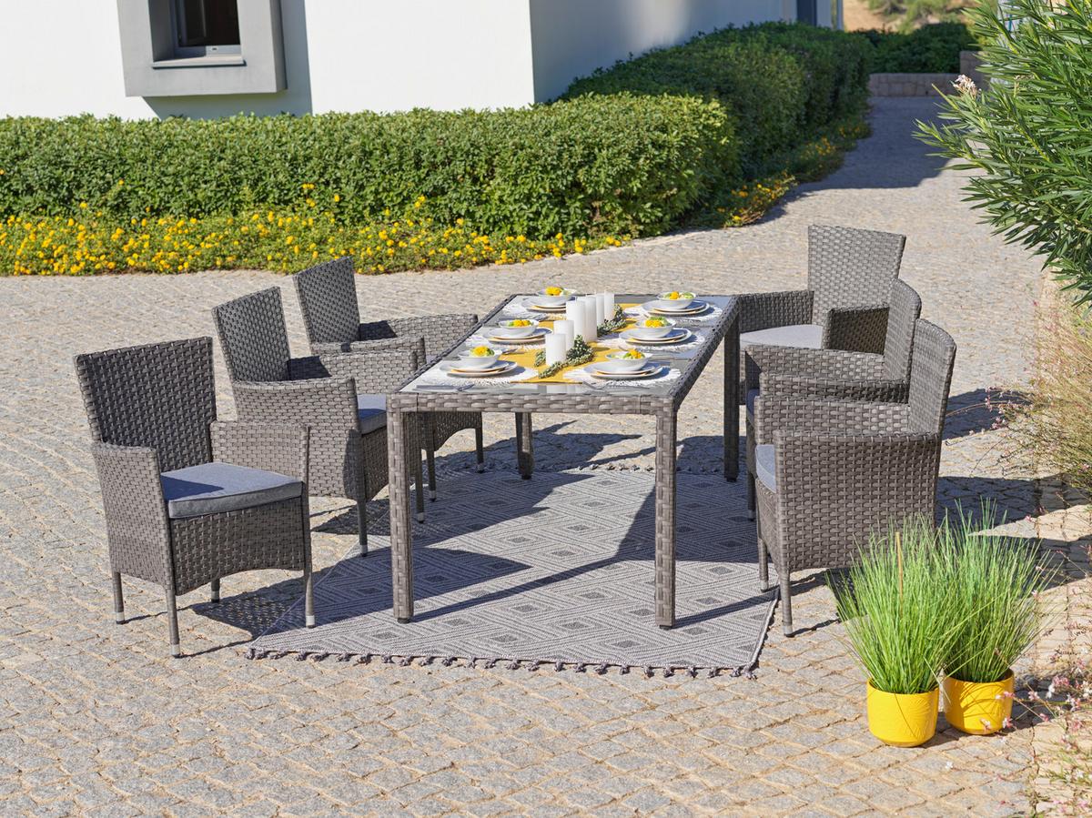 Vrtna Garnitura Eva, Sivorjava, 7-Delni Set - siva/rjava, Moderno, kovina/umetna masa - Modern Living