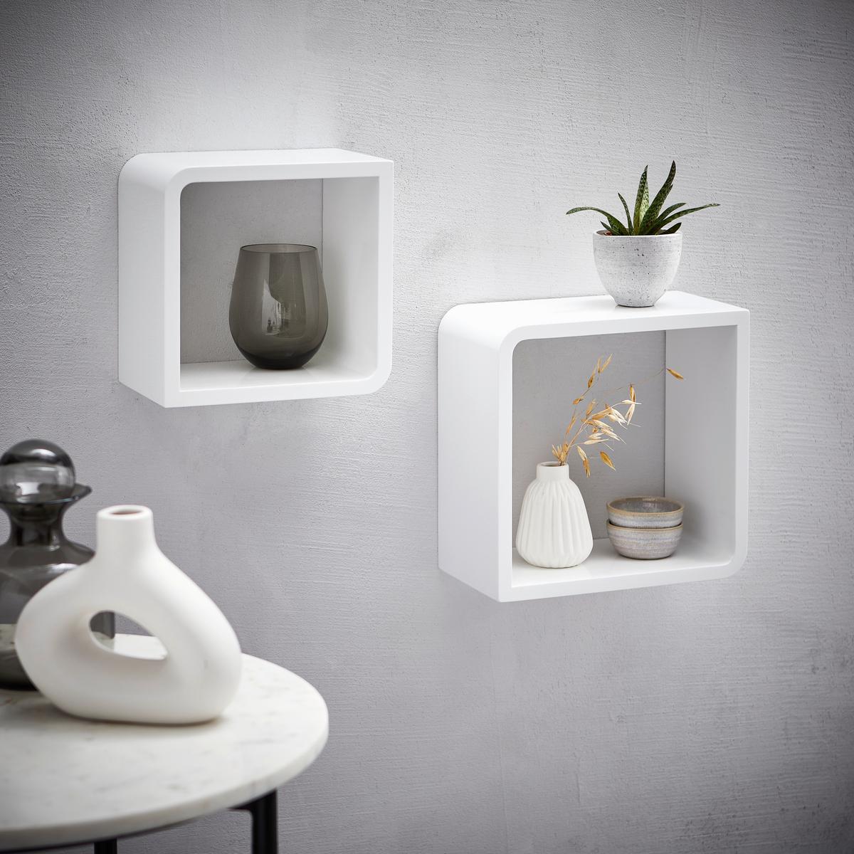 ZESTAW REGAŁÓW ŚCIENNYCH DUO - biały, Basics, materiał drewnopochodny (23-28/23-28/15cm) - Xora