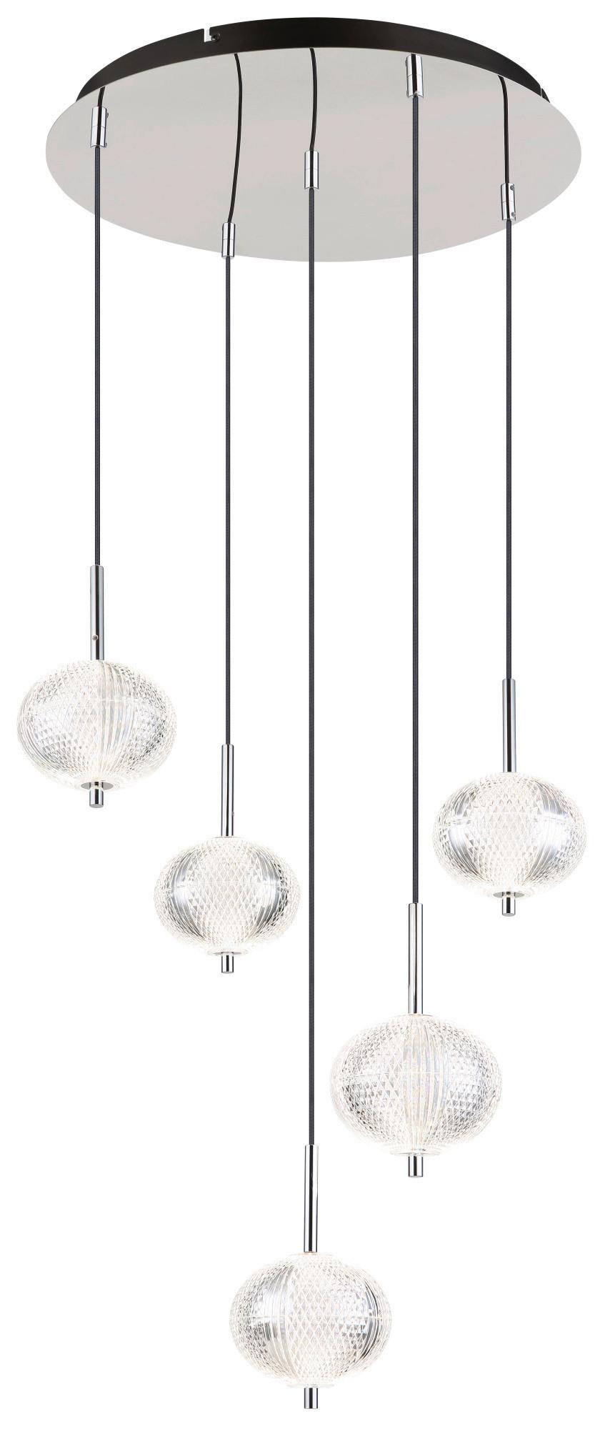 LED-HÄNGELEUCHTE 16042-5HC AIDA - Klar/Schwarz, Basics, Kunststoff/Metall (57/150cm) - Globo