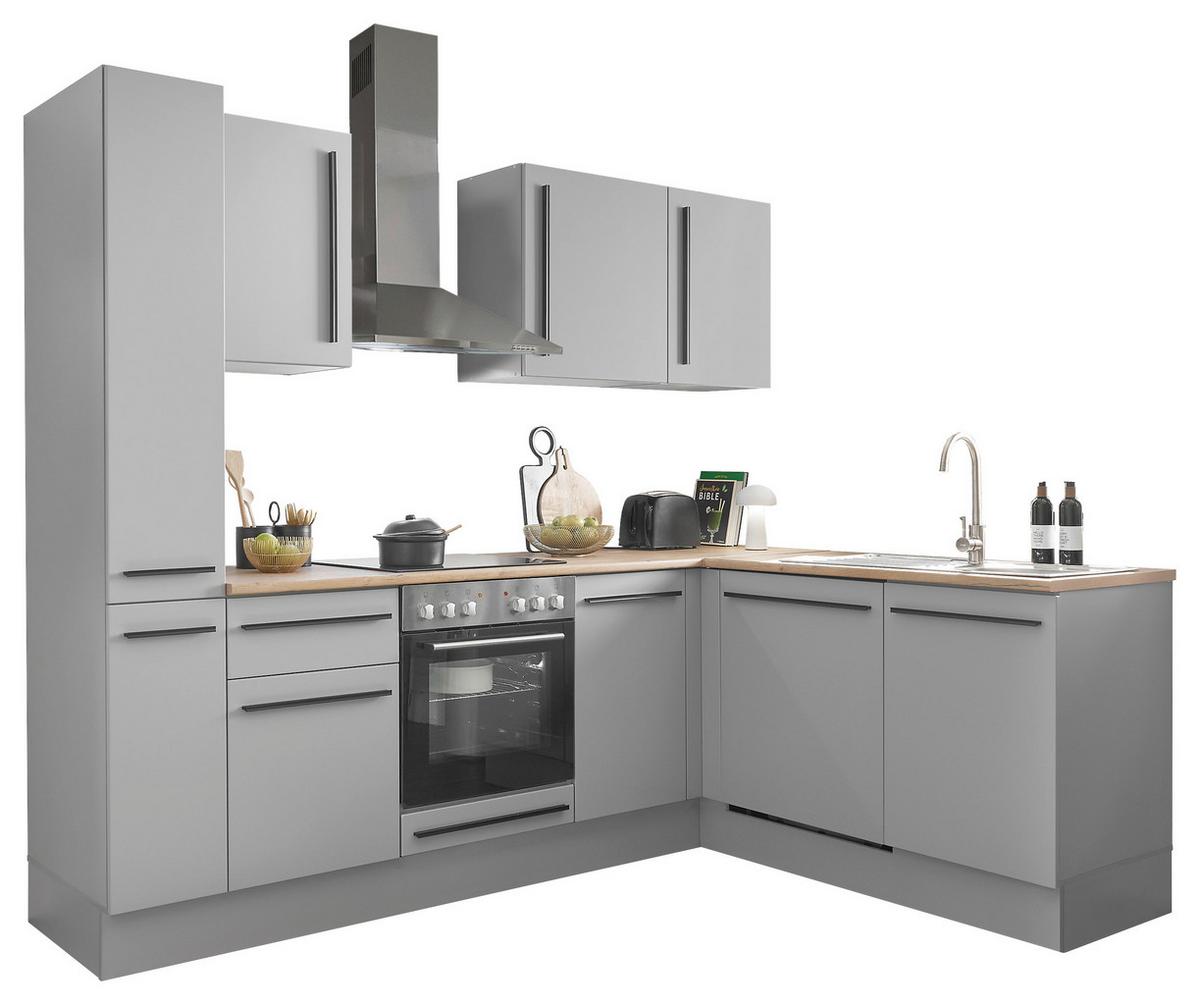 Eckküche Denver mit Geräten ca. 250x175 cm Grau/Eiche - Eichefarben/Schwarz, Design, Holzwerkstoff/Kunststoff (250/175cm) - P & B