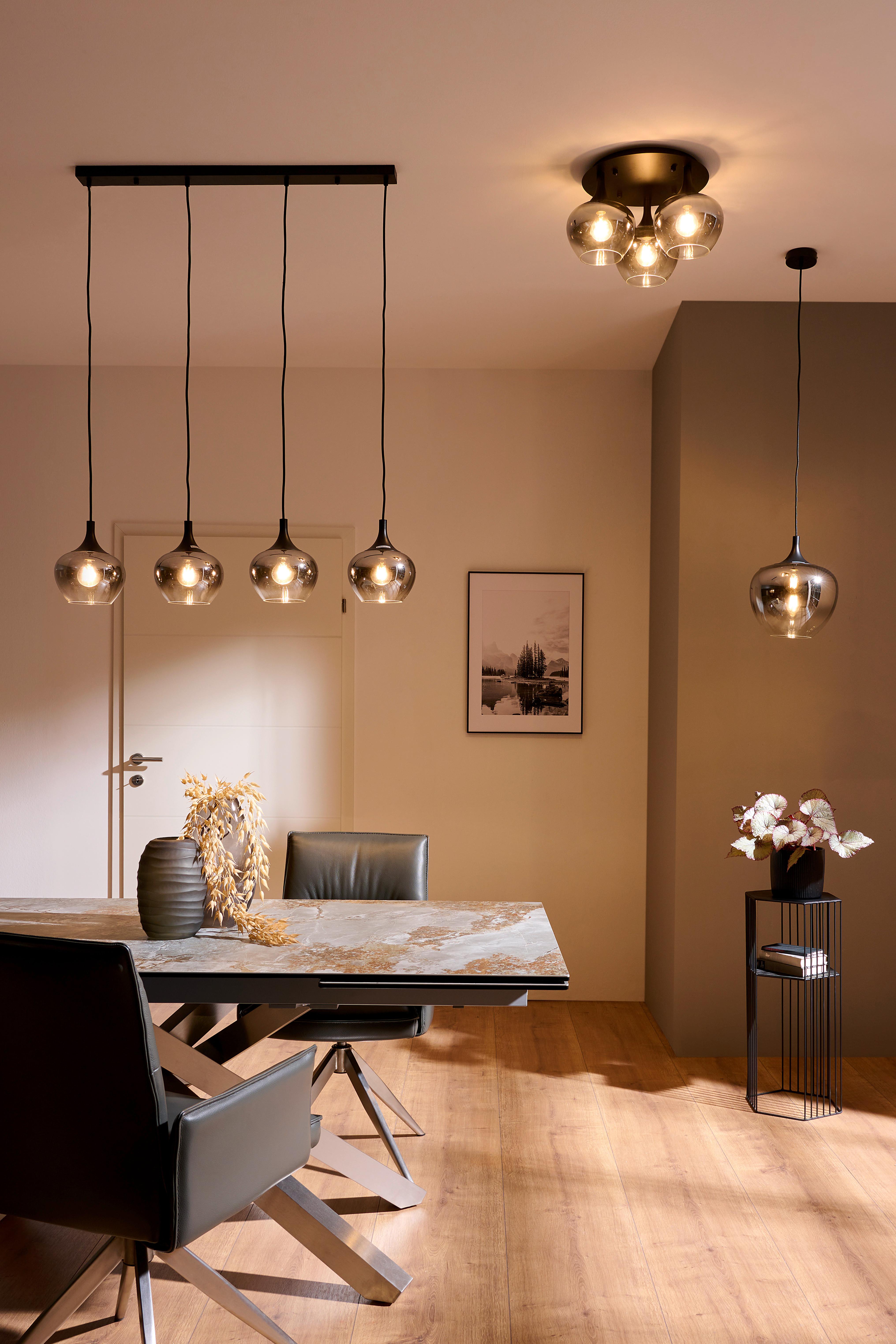 LAMPA WISZĄCA 15548-4H - czarny, Design, metal/szkło (100/18/120cm) - Globo