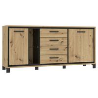 Sideboard "Trondheim" , Schwarz, Eiche - Eichefarben/Schwarz, Basics, Glas/Holzwerkstoff (177,4/81,3/41,5cm) - Livetastic
