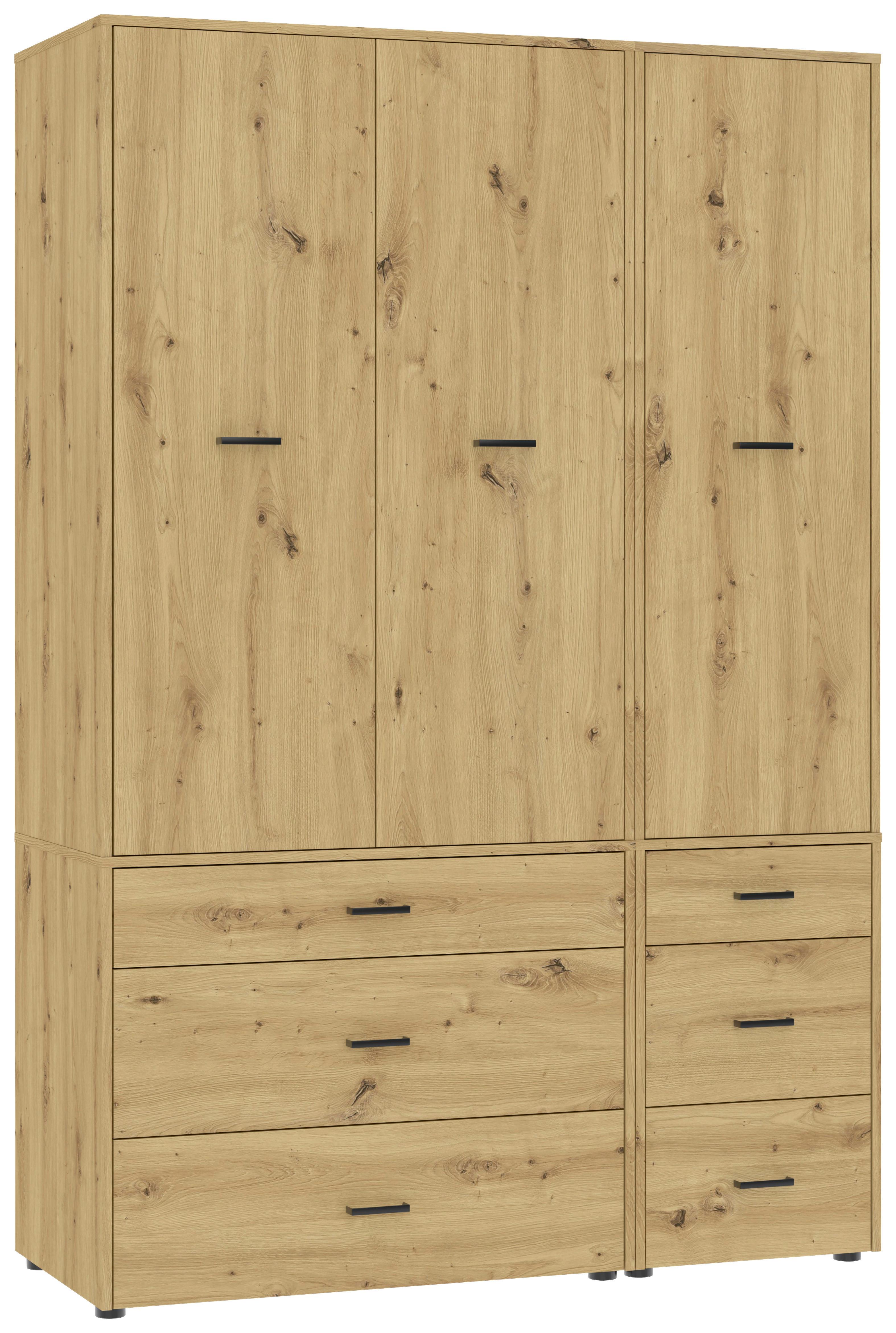 Kleiderschrank Kivo Eiche Artisan - Schwarz/Eiche Artisan, Basics, Holzwerkstoff/Kunststoff (135/239,40/52,1cm) - Based