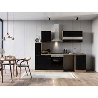 Küchenblock Merle mit Geräten Schwarz - Edelstahlfarben/Eichefarben, Basics, Glas/Holzwerkstoff (250cm) - Respekta