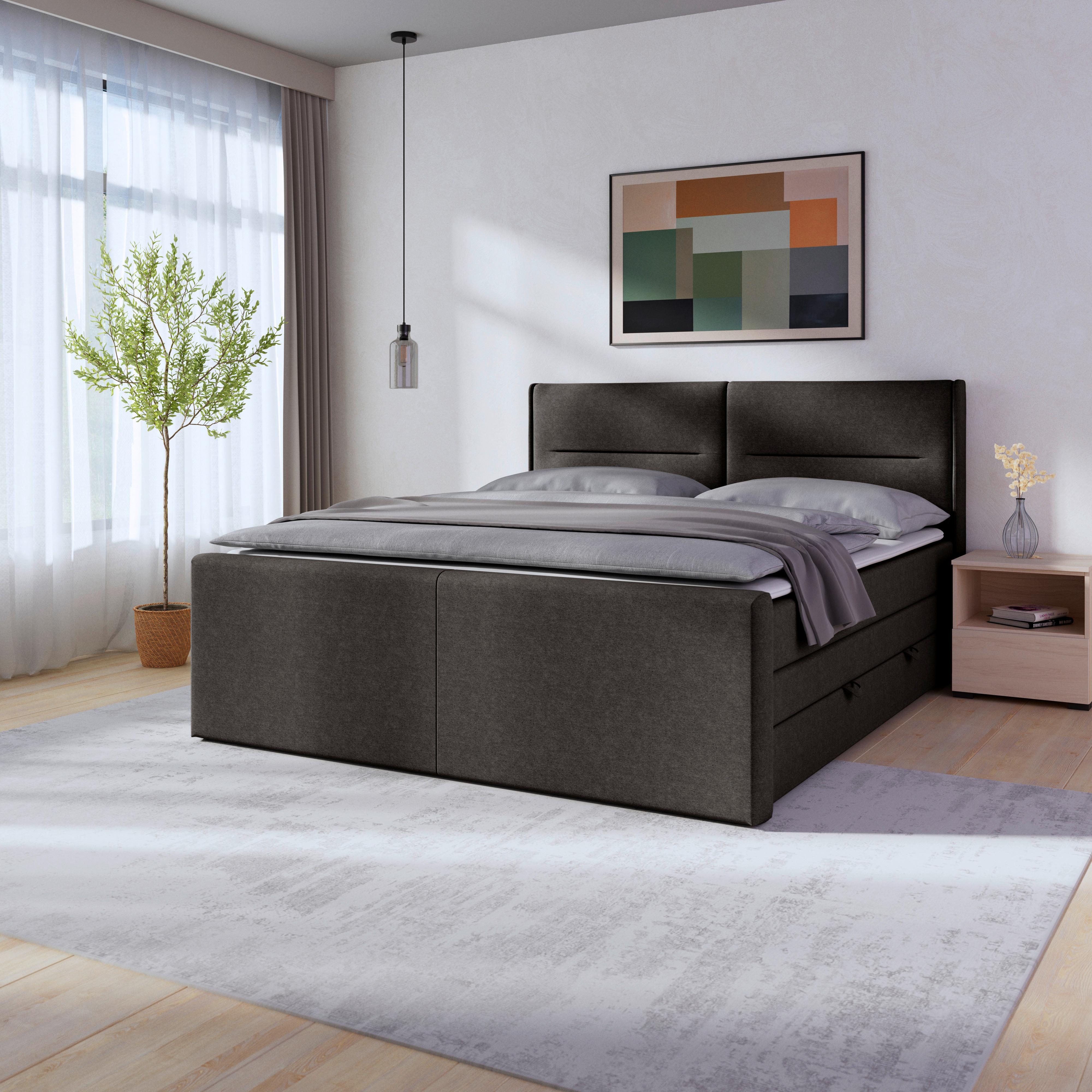 Boxspringbett Kyoto ca. 180x200 cm - Anthrazit, MODERN, Holz/Kunststoff (180/200cm) - MID.YOU