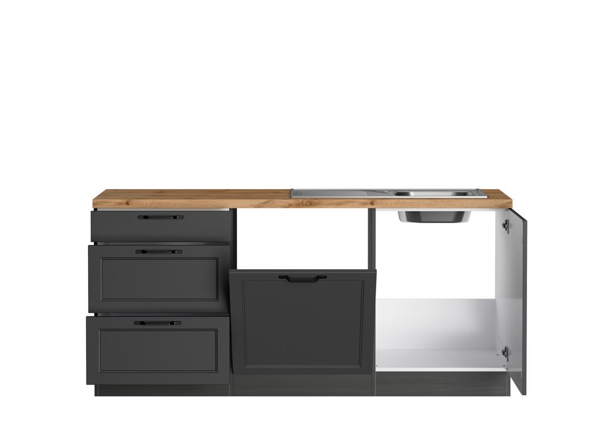 Eckküche Meran ohne Geräten ca. 240x240 cm Grau/Eiche - Eiche Wotan/Schwarz, LIFESTYLE, Holzwerkstoff/Metall (240/240cm) - Held