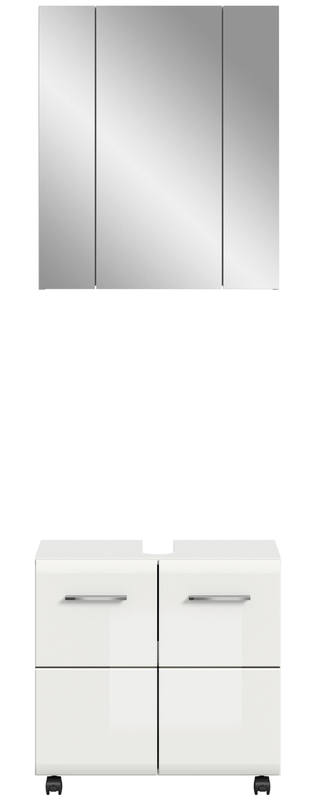 Badezimmer Ice Weiß/Weiß Hochglanz 2-teilig - Weiß Hochglanz/Silberfarben, Trend, Glas/Holzwerkstoff (60cm) - MID.YOU