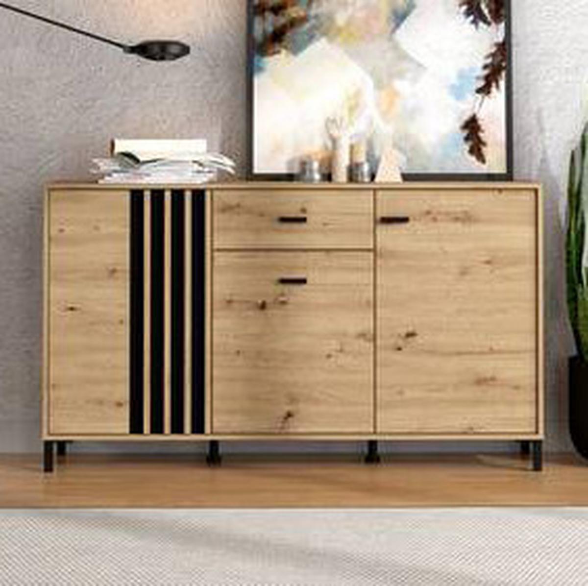 Sideboard Laval Schwarz/Eiche Artisan - Schwarz/Eiche Artisan, MODERN, Holzwerkstoff/Kunststoff (157/90/40cm) - P & B