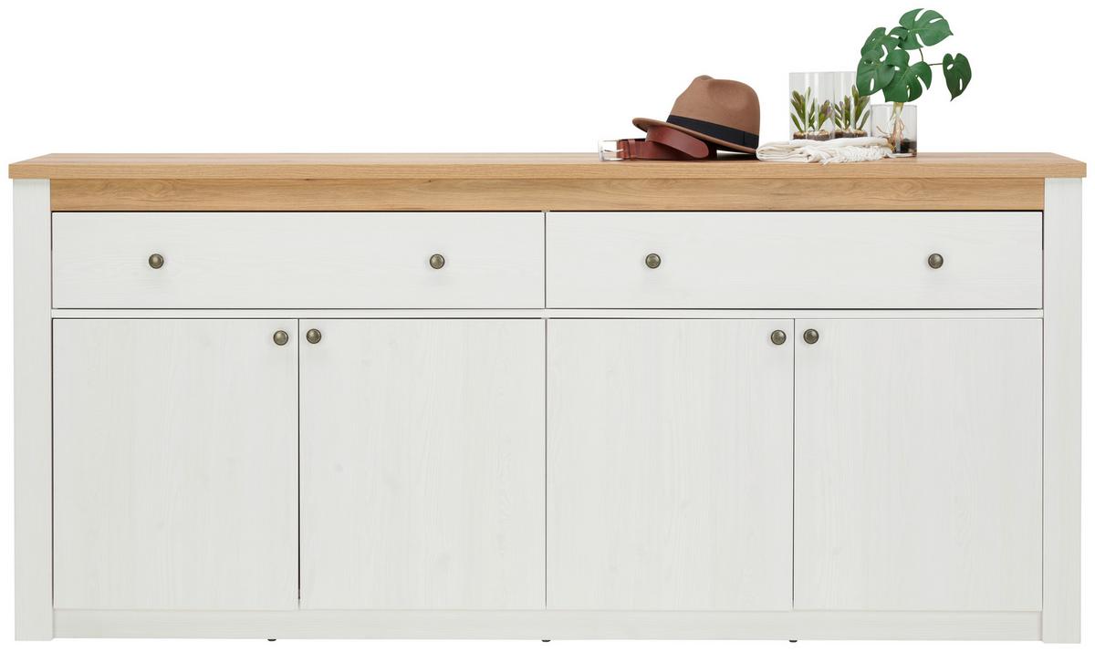 Komoda Rovigio, Barva Hrasta, Bela - bela/hrast san remo, Basics, kovina/umetna masa (201,5/90,5/42,5cm) - Landscape