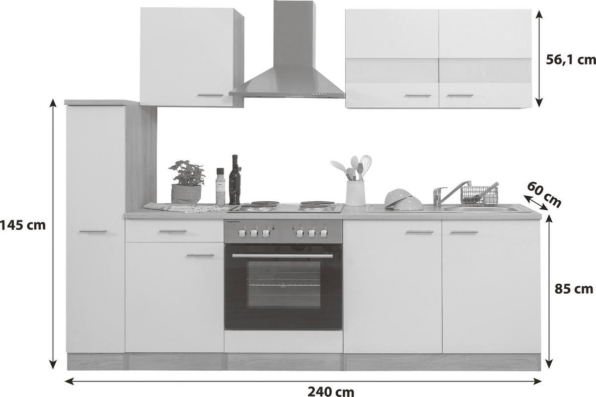 Kuhinjki Blok Z Aparati Merle, Barva Hrasta, Siva - barve nerjavečega jekla/siva, Basics, kovina/leseni material (240cm) - Respekta