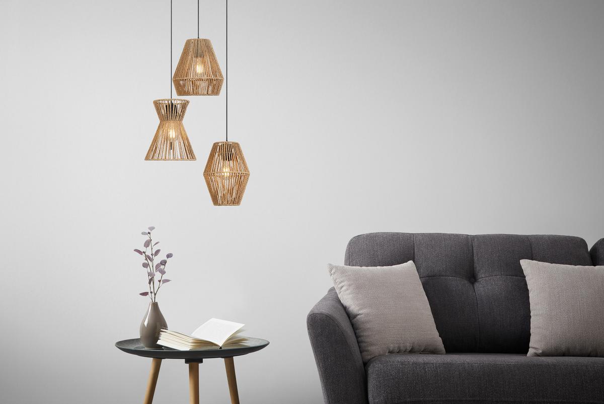 Hängeleuchte Naturm in Naturfarben max. 25 Watt - Schwarz/Naturfarben, KONVENTIONELL, Papier/Metall (44/120cm) - Mömax