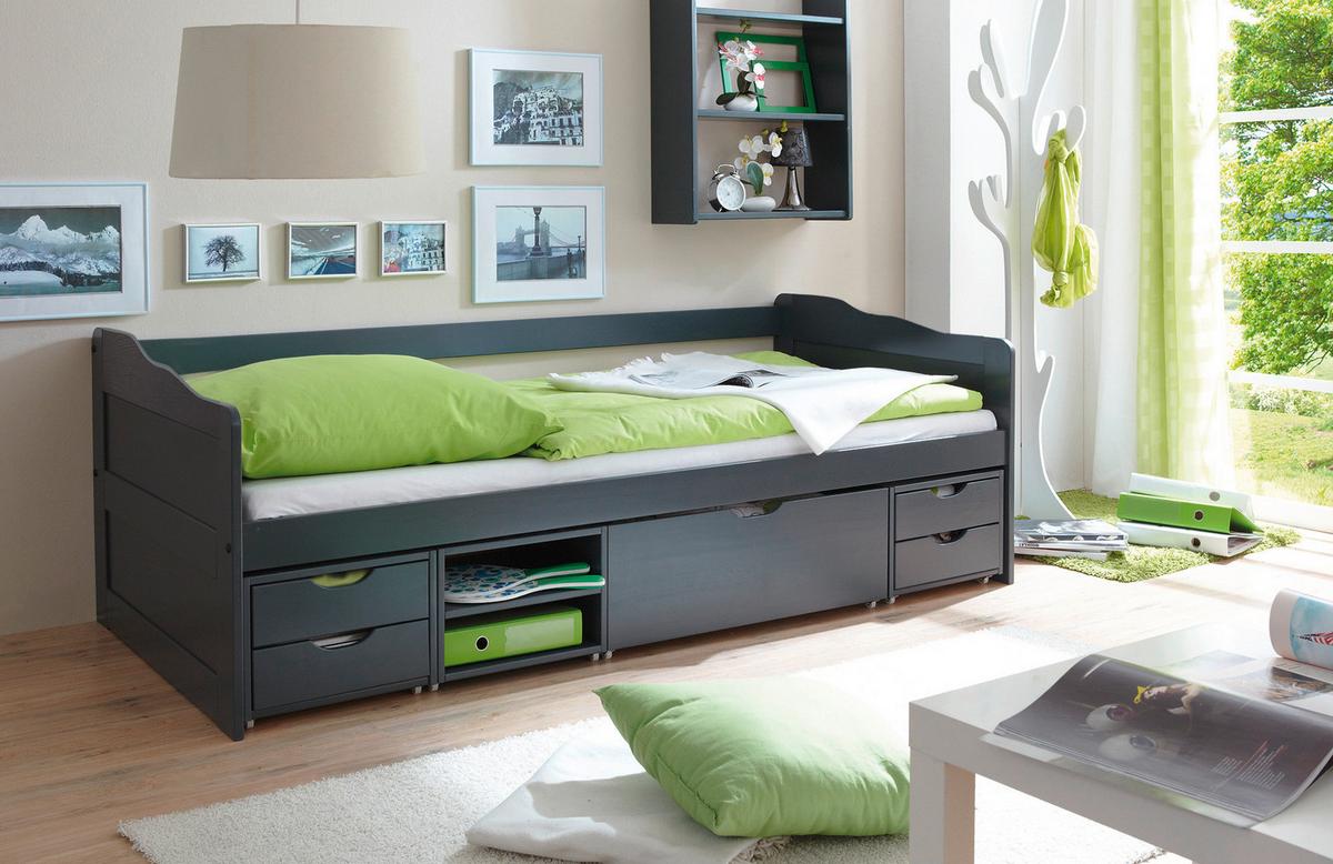 Postelja S Predali Marlies, Temno Siva, Masiva, 90x200 - temno siva, Moderno, les (90/200cm) - MID.YOU