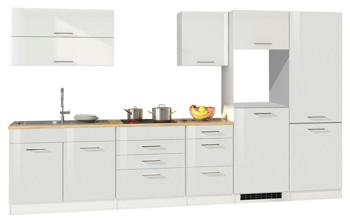 Küchenblock Mailand o. Geräte Weiß Hochglanz - Weiß Hochglanz/Silberfarben, MODERN, Holzwerkstoff/Metall (350cm) - Held
