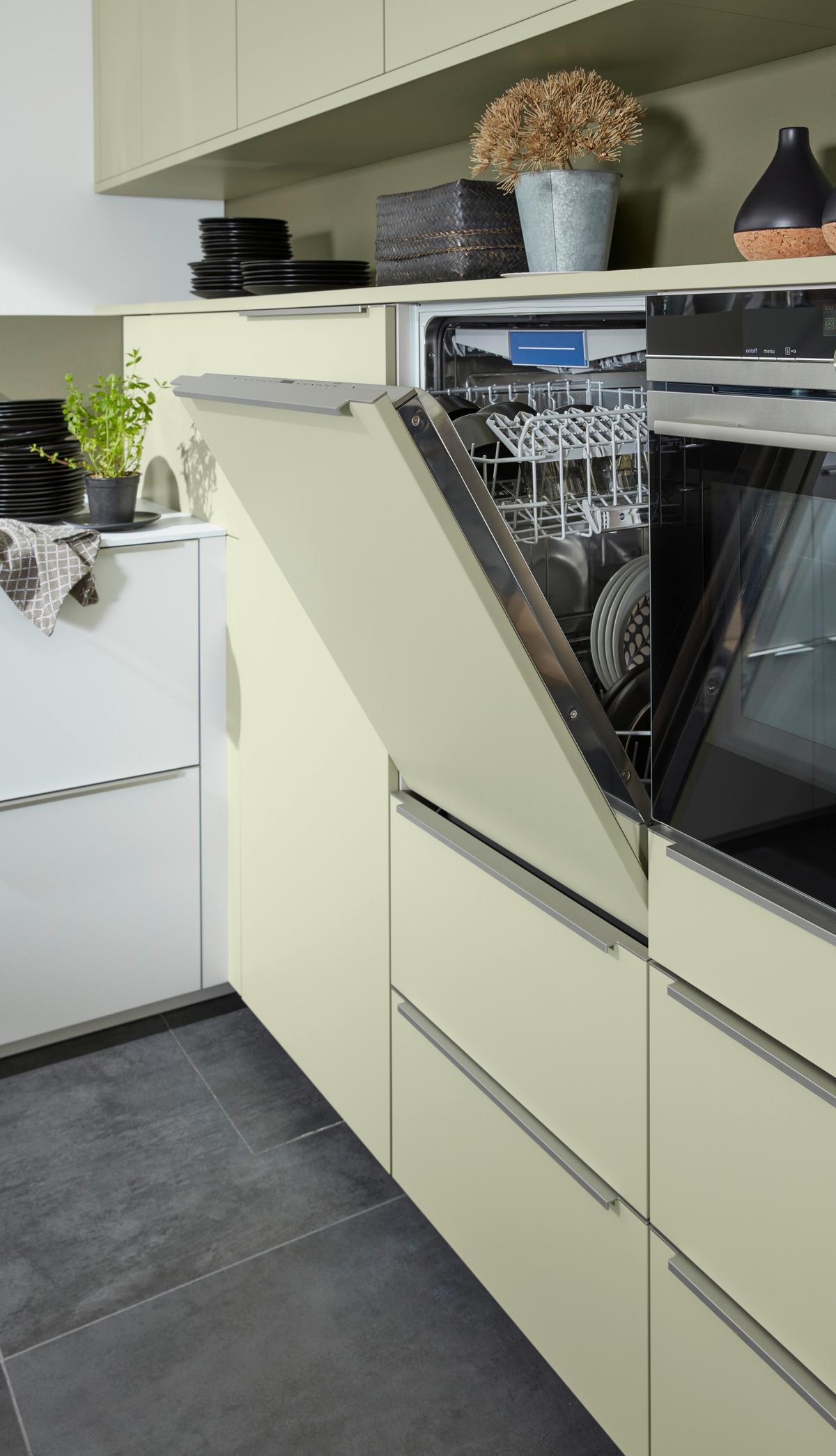 Einbauküche Softlack in Grün/Weiß - Weiß/Grün, MODERN, Holzwerkstoff - Nolte Küchen