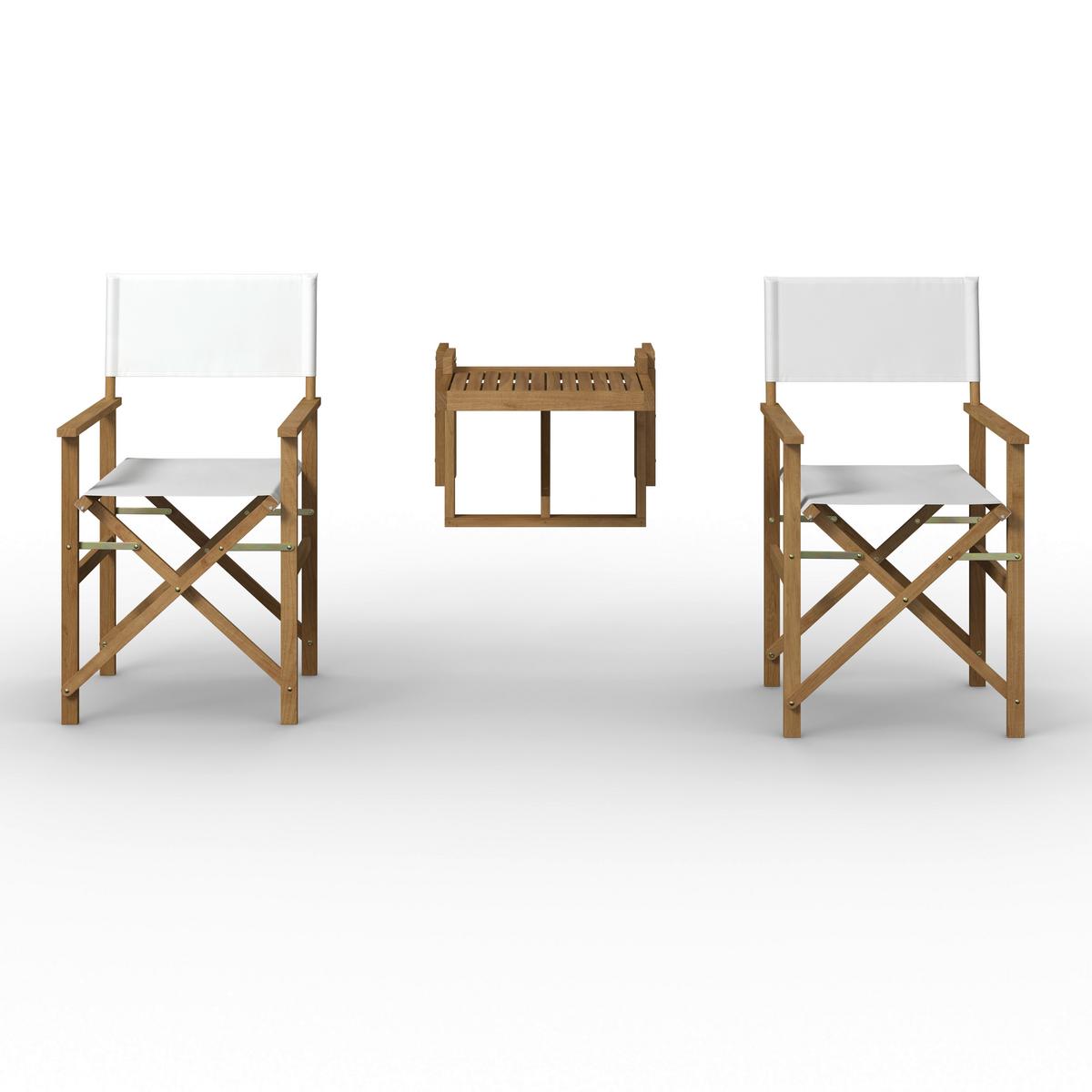 Balkonset Stella Weiß Akazie/Outdoorstoff - Weiß/Akaziefarben, MODERN, Holz/Textil (54/90/50cm) - Bessagi Garden