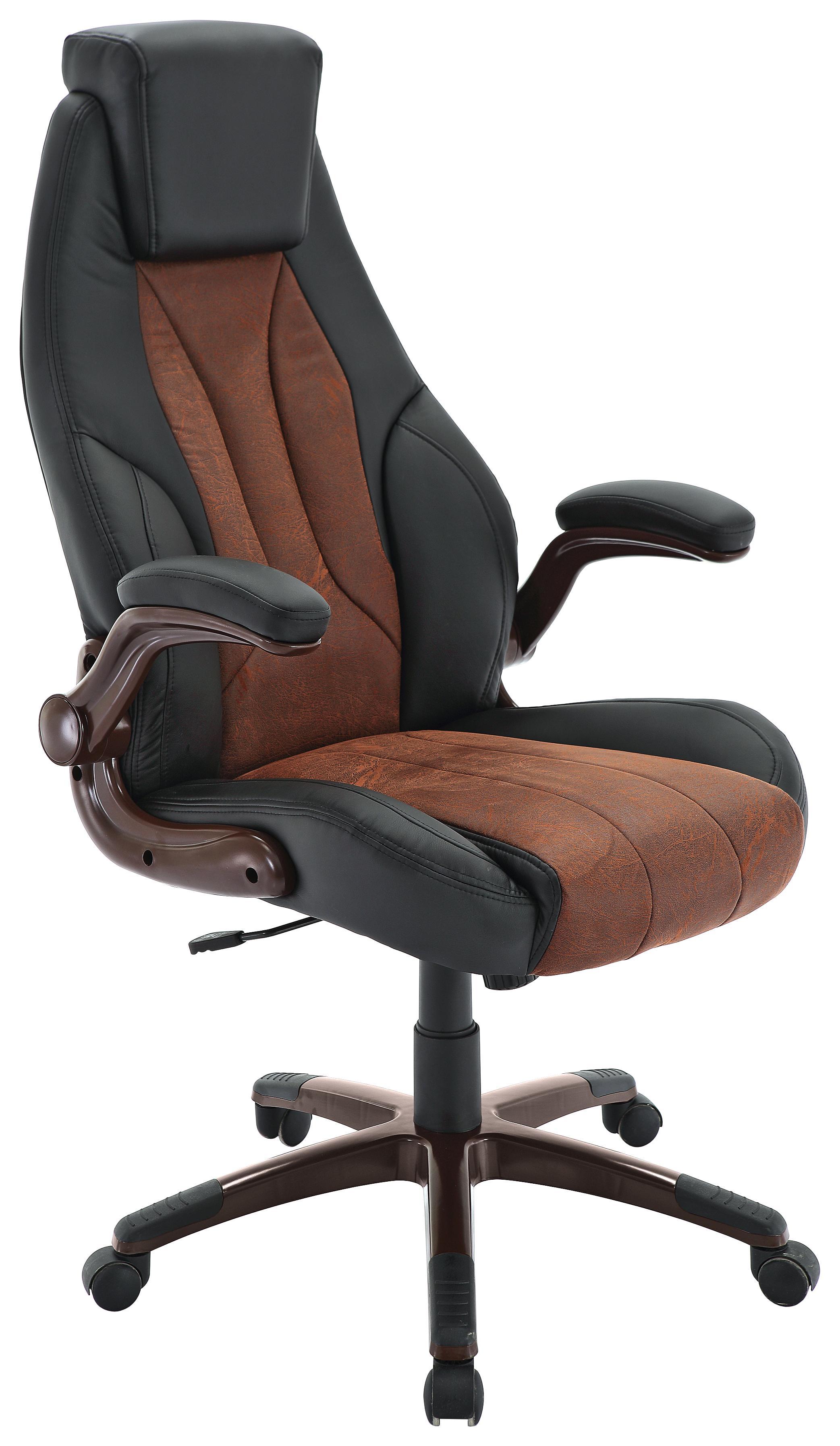 Chefsessel Braun/Schwarz - Schwarz/Braun, MODERN, Kunststoff/Textil (69/115-125/77cm) - Premium Living