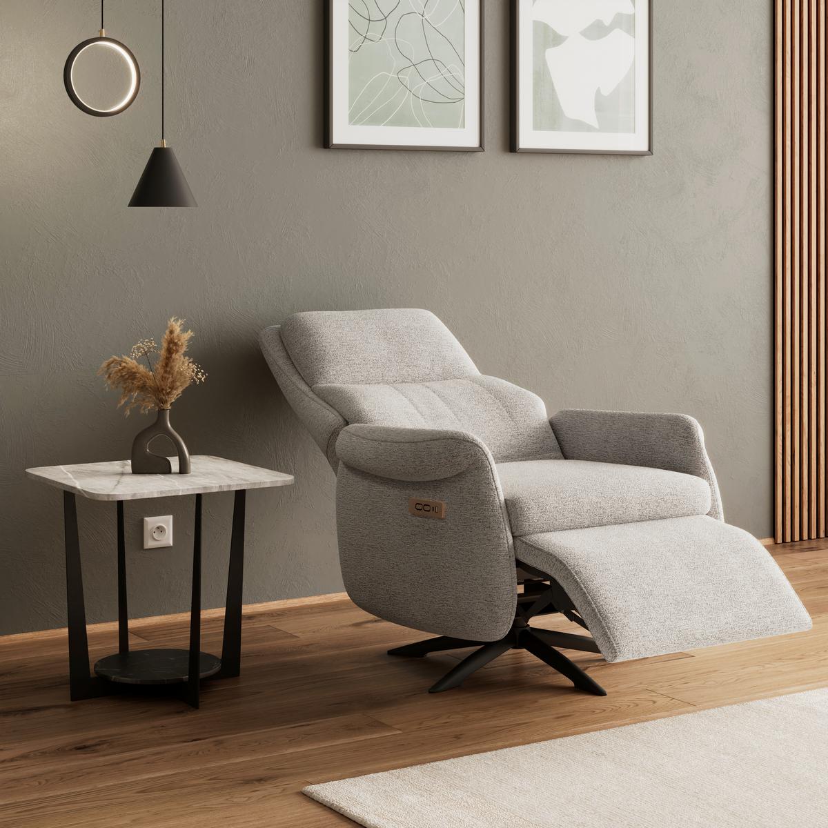 Elektrischer Relaxsessel Alice mit Liege- und Relaxfunktion - Hellgrau/Schwarz, MODERN, Holz/Textil (76/110/90cm) - Bessagi Home