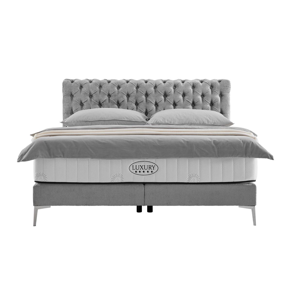 Postelja Boxspring Queen, Siva, 180x200 - barve kroma/siva, Konvencionalno, tekstil (180/200cm) - Premium Living