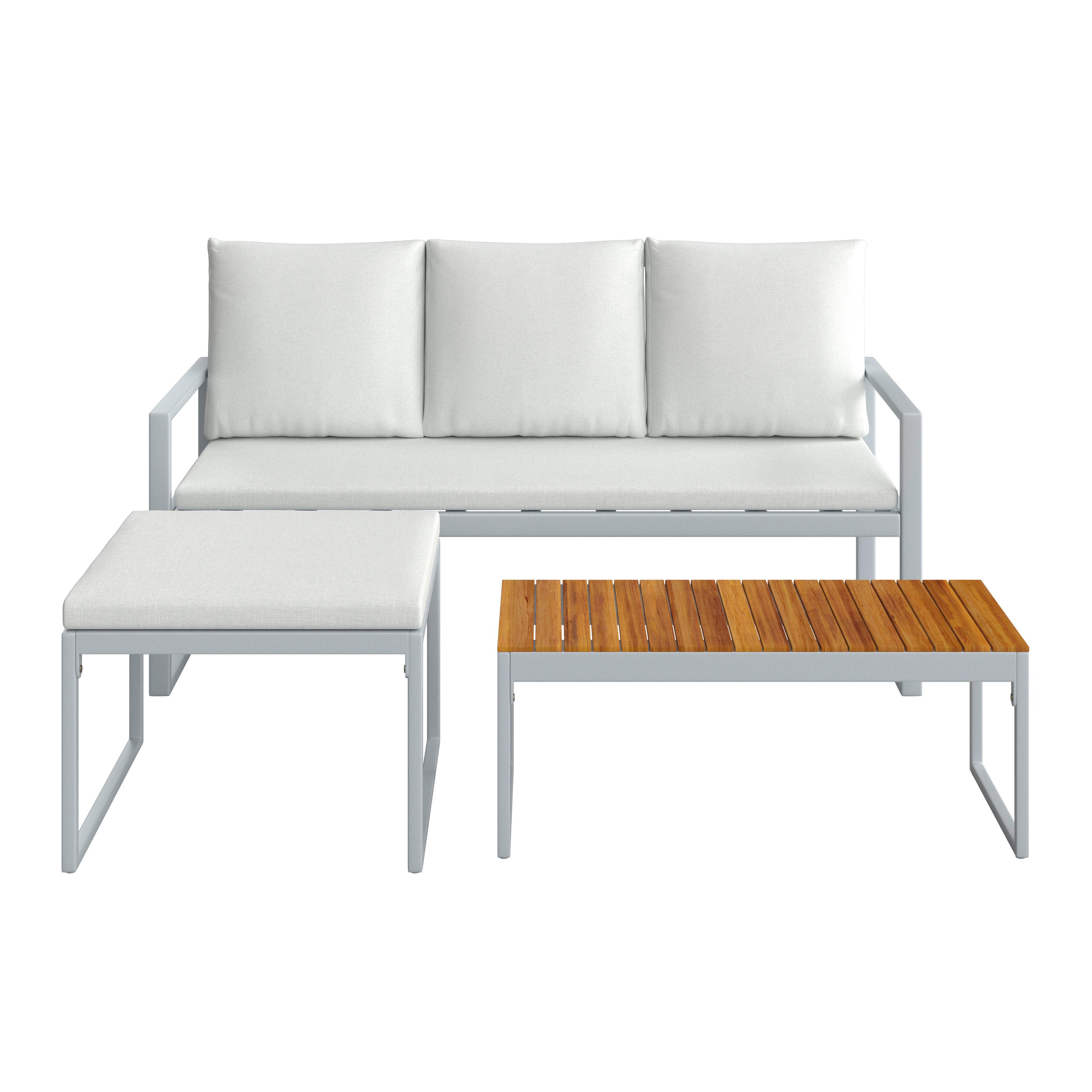 Loungegarnitur Ariella Hellgrau Outdoorstoff/Metall - Hellgrau/Akaziefarben, MODERN, Holz/Textil (160/88/65cm) - Bessagi Garden
