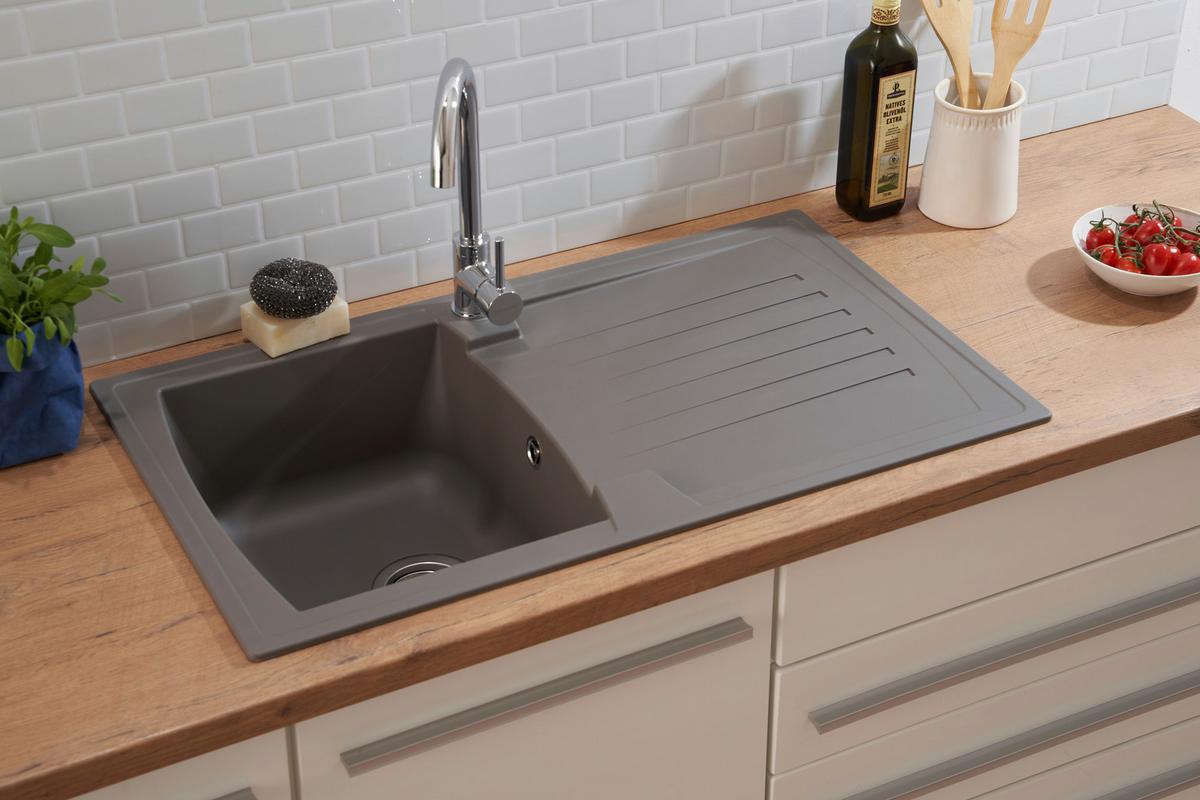 Spüle Boston Grau Kunststein B: ca. 86 cm - Grau, Trend, Glas/Kunststoff (86/20/50cm) - Respekta