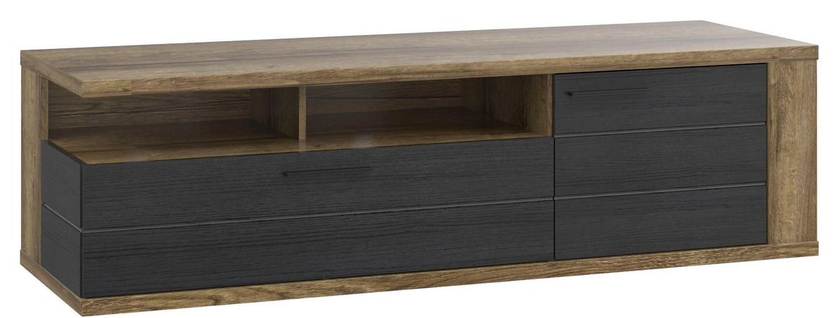 Tv-elem Lacjum Lcjt121-N09 - fekete/tölgyfa, Modern, műanyag/faalapú anyag (161,8/46,7/52,3cm)