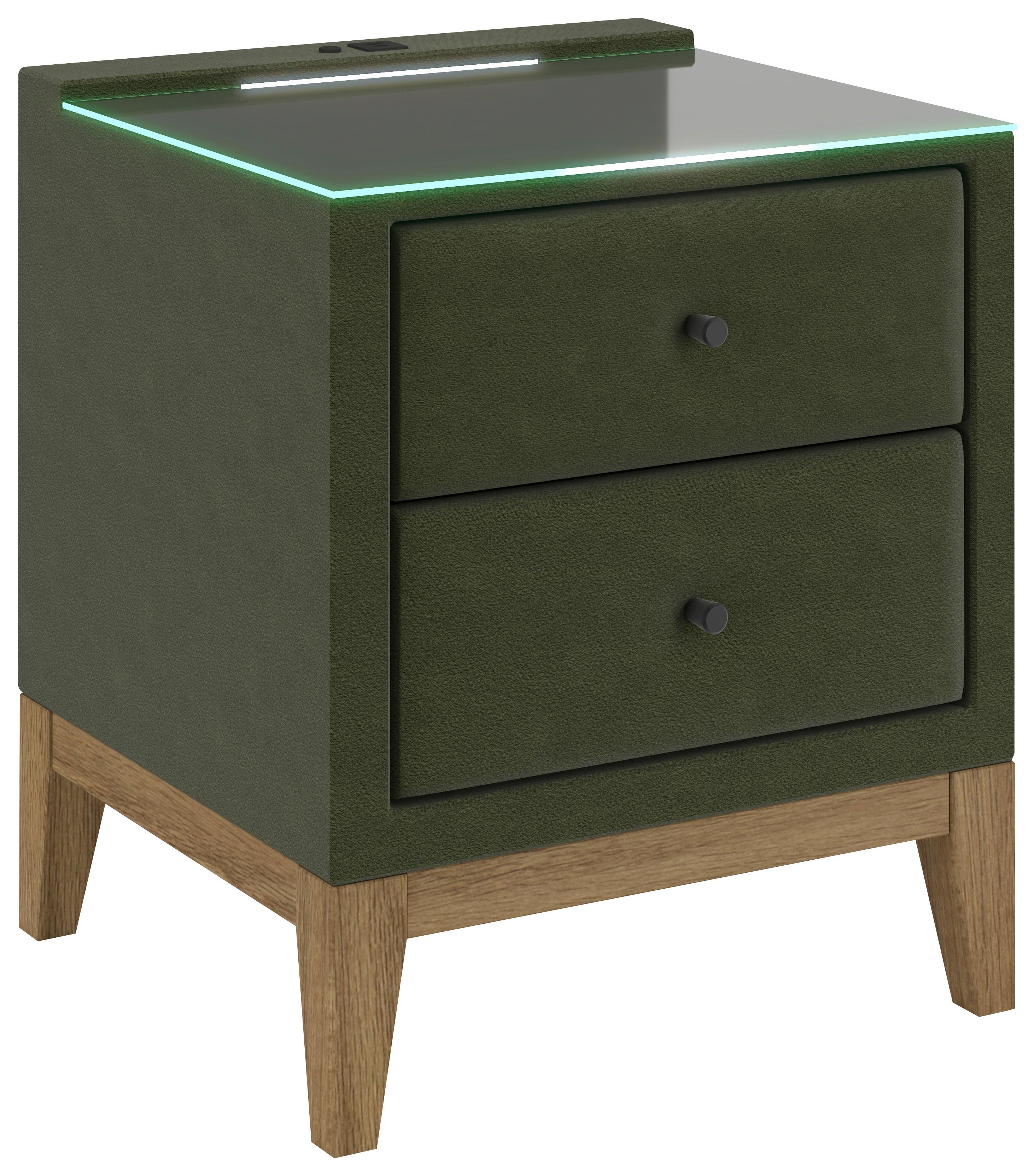 Noćni Ormarić Smile - zelena, Konvencionalno, staklo/drvni materijal (49/58,5/46cm) - Premium Living