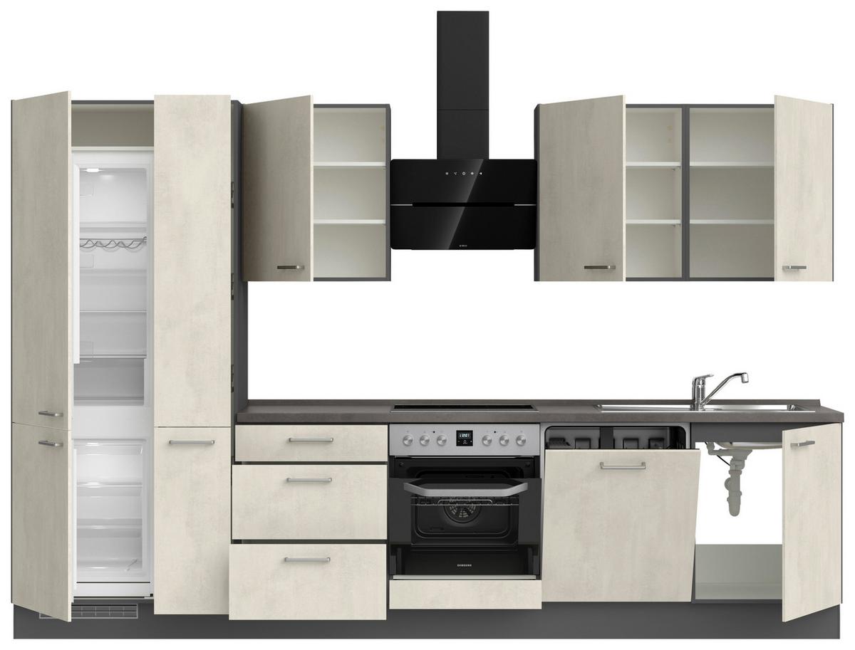 Küchenblock Riva High m. Geräten Weiß - Schieferfarben/Edelstahlfarben, MODERN, Holzwerkstoff/Metall (330cm) - Nobilia