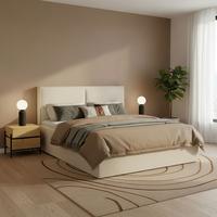 Lit: Imola, env. 180/200 cm Creme inkl. Topper - noir/crème, Modern, textile/matière synthétique (180/200cm) - Bessagi Home