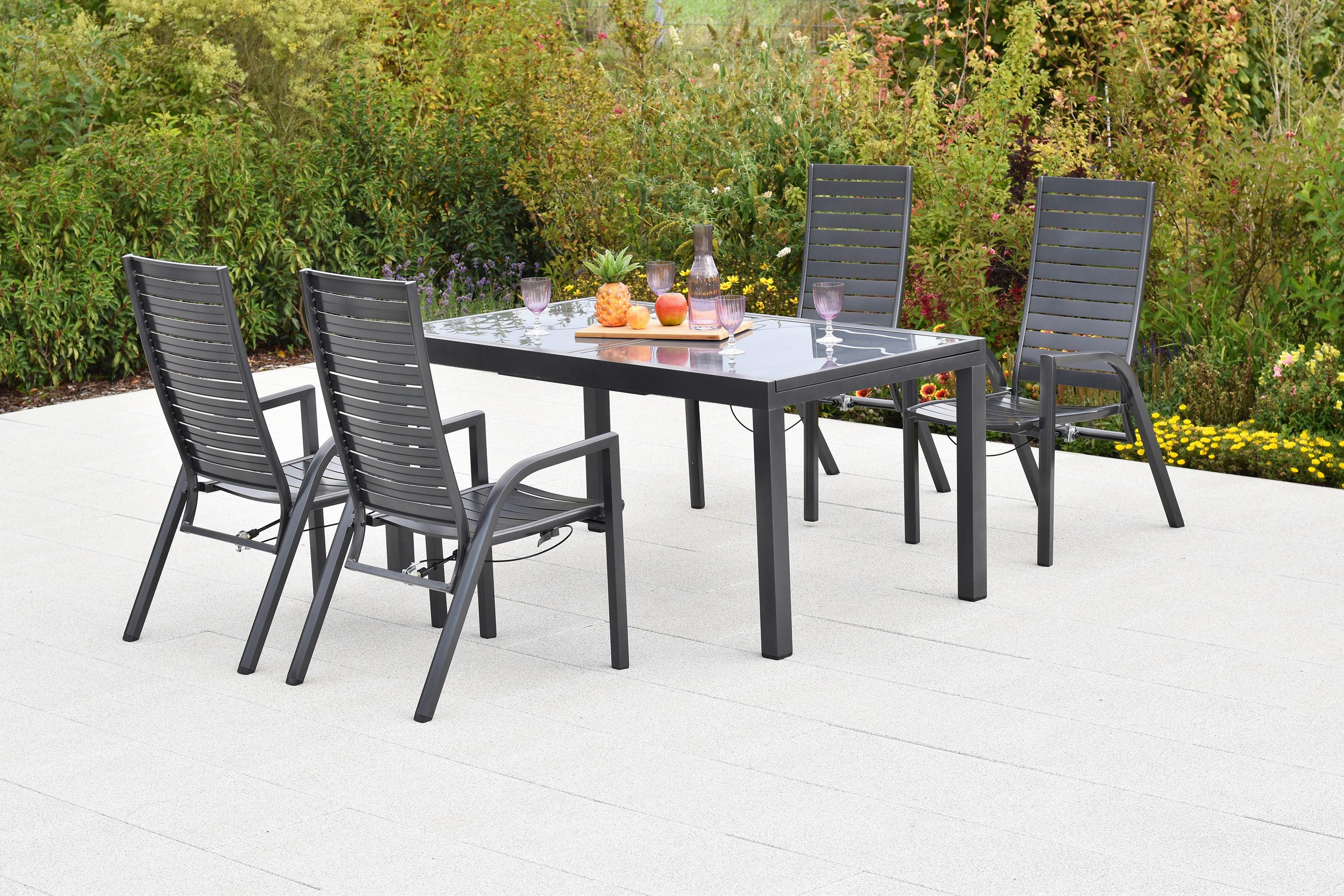 Gartentischgruppe Siros 5-tlg. Graphitfarben - Graphitfarben, KONVENTIONELL, Metall - Gardenson