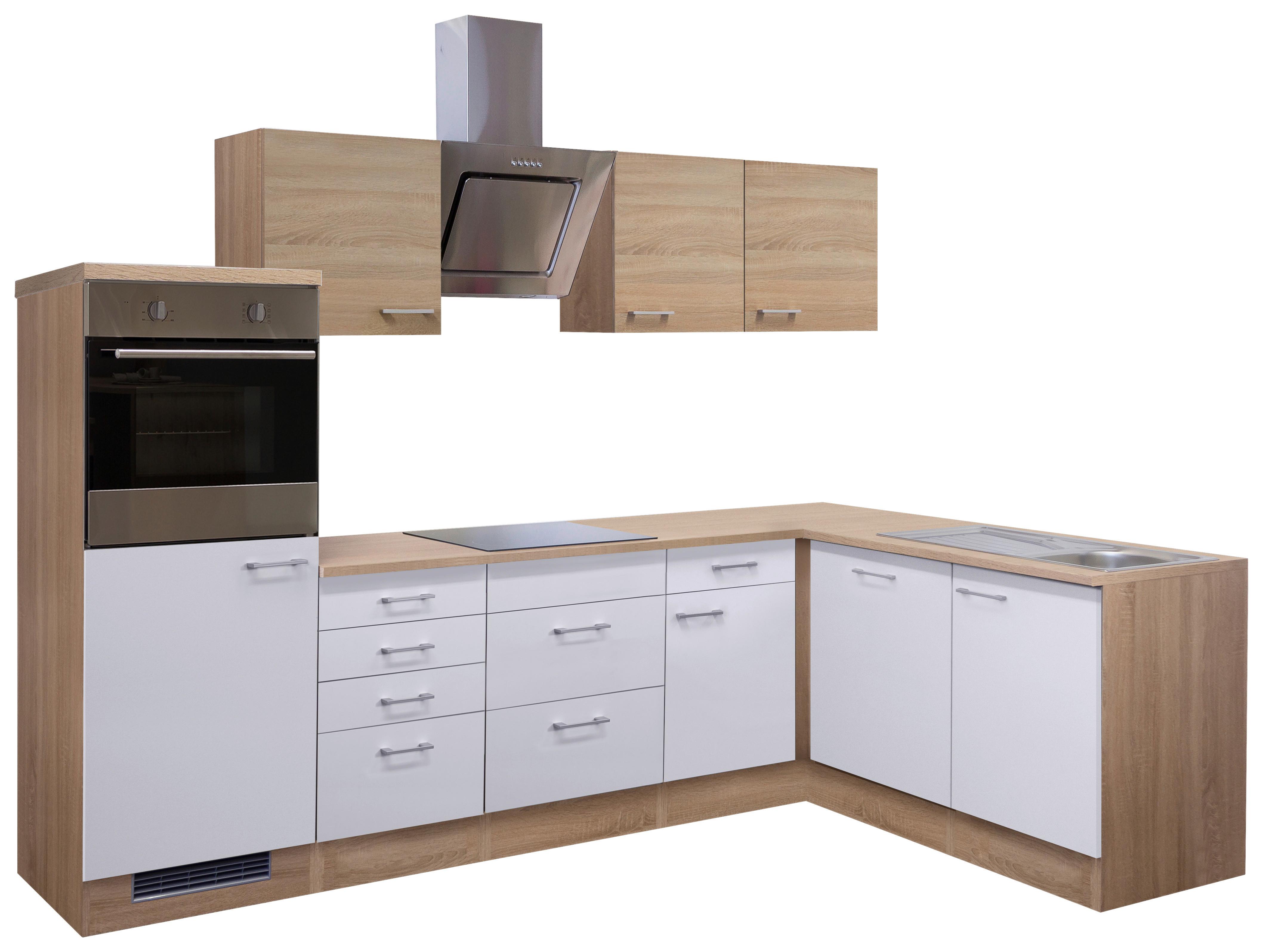 Kotna Kuhinja Z Aparati Samoa, Bela, Barva Hrasta - bela/barve aluminija, Moderno, umetna masa/leseni material (280/170cm) - FlexWell