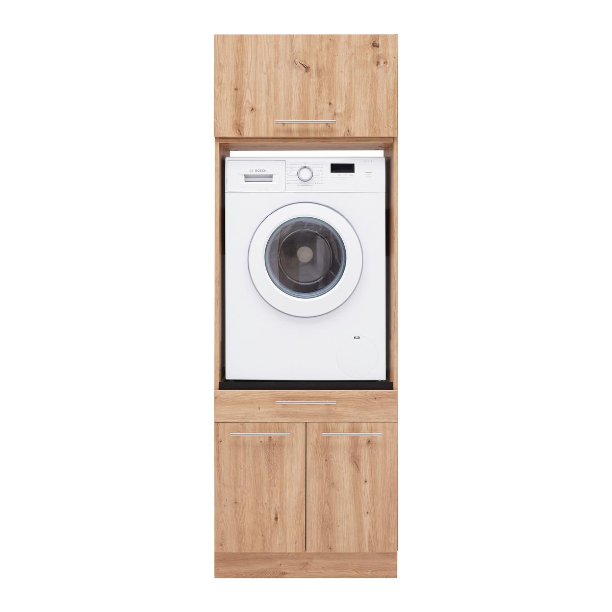 Waschmaschinenverbau Aileen in Eiche Artisan - Silberfarben/Schwarz, KONVENTIONELL, Holzwerkstoff/Kunststoff (67,5/162/67,5cm) - Mömax