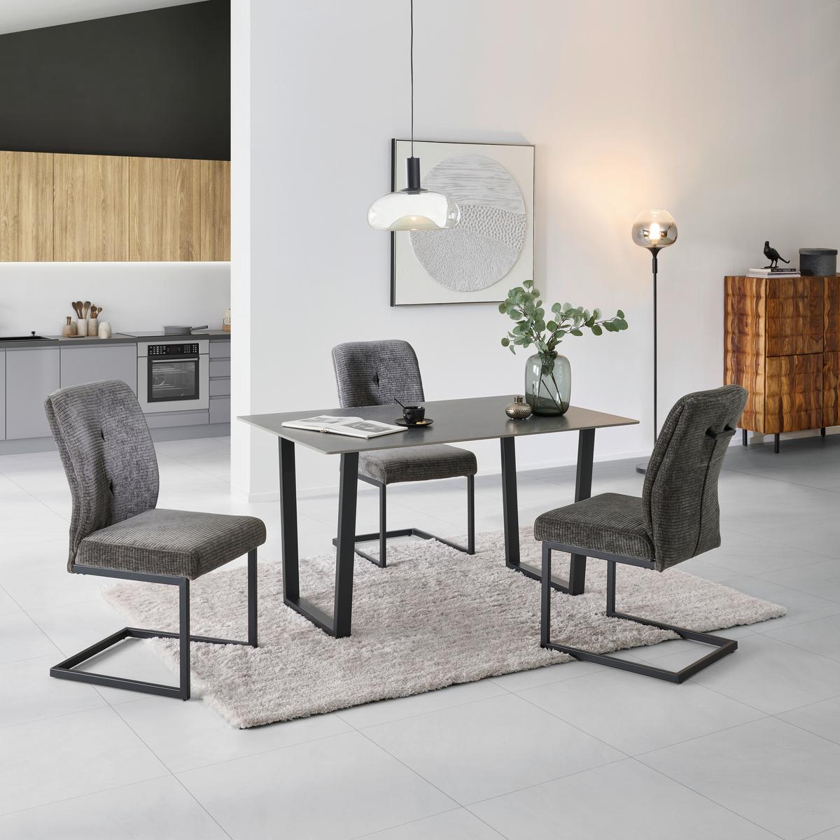 Jedilna Miza Emin, Antracit, 140x90cm - črna/antracit, Konvencionalno, kamen/kovina (140/90/76cm) - MID.YOU