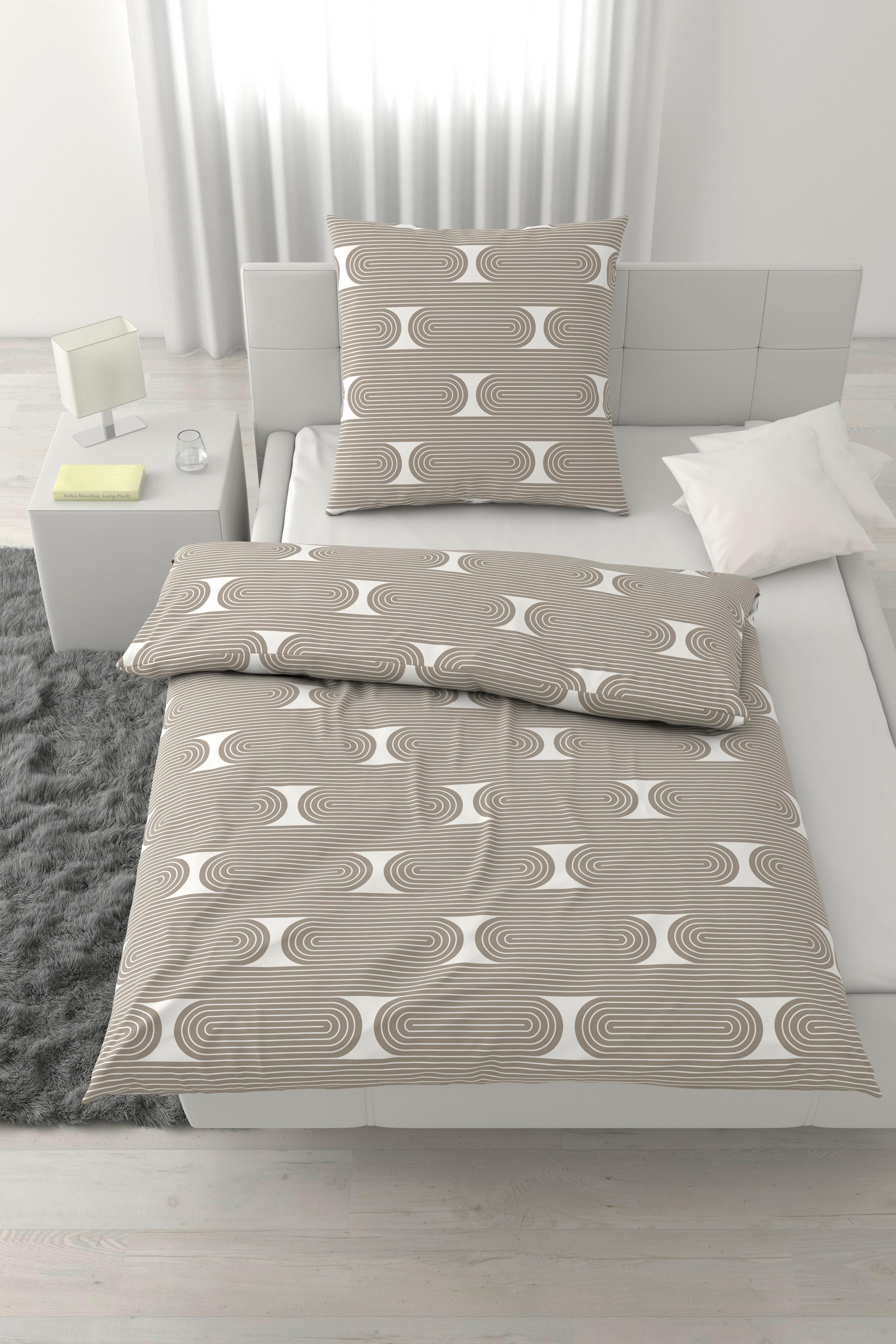 Bettwäsche Retro XL Graubraun/Weiß ca. 155x220cm - Graubraun/Weiß, MODERN, Textil (155/220cm) - Mömax