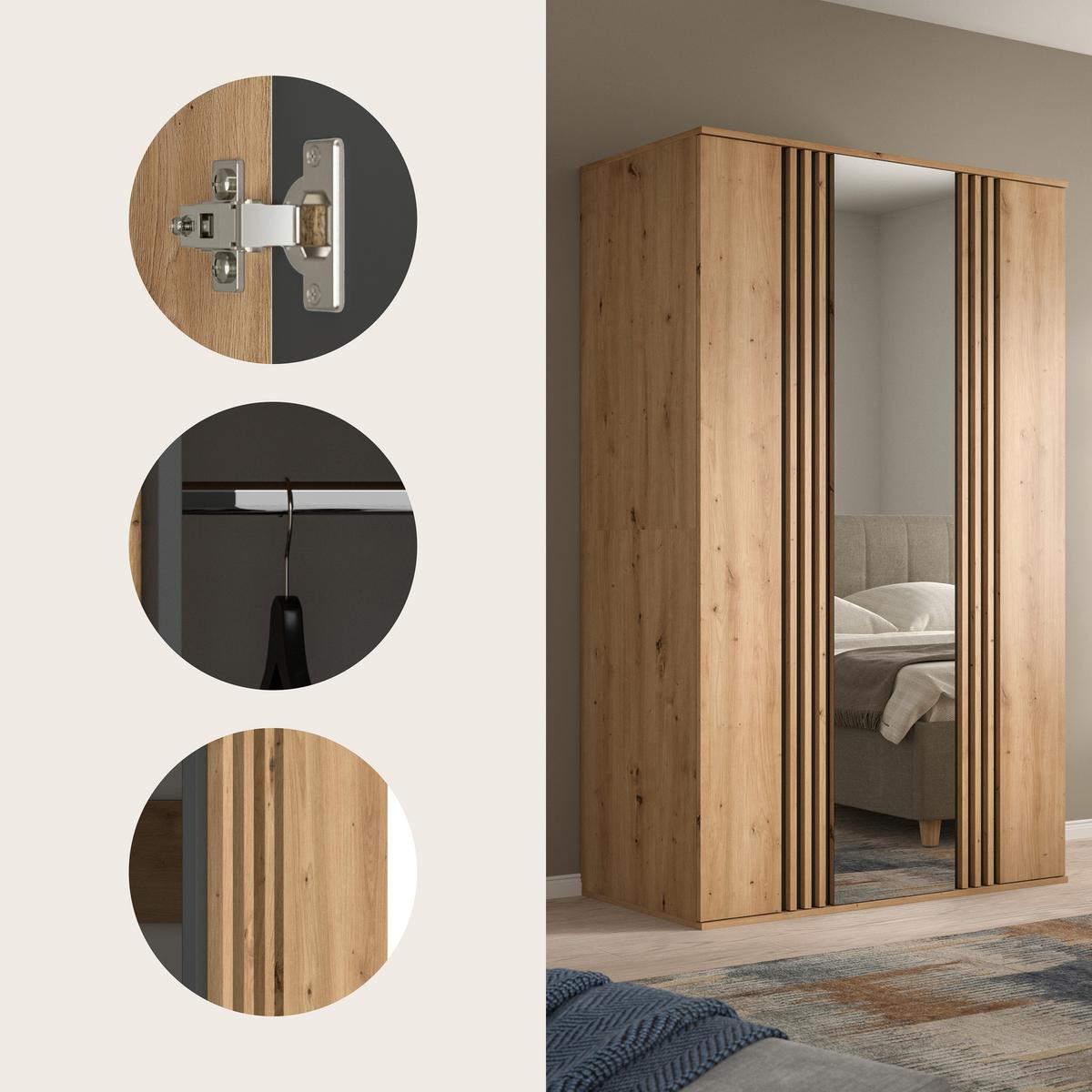 Drehtürenschrank TOFTA Eiche Artisan, Anthrazit - Anthrazit/Eiche Artisan, ROMANTIK / LANDHAUS, Holzwerkstoff (120/192/56cm) - Livetastic