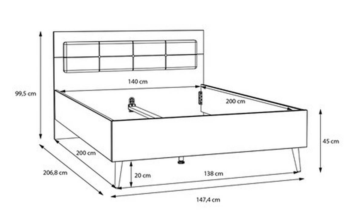 Posteljni Okvir Whenua, Barva Hrasta, Zelena - barve hrasta/žajbljevo zelena, Moderno, kovina/leseni material (140/200cm) - Mömax