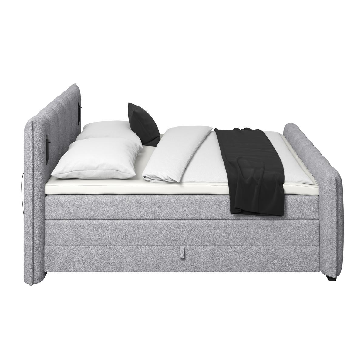 Boxspring Krevet Elysia - svijetlo siva/crna, Trend, drvni materijal/drvo (160/200cm) - Premium Living